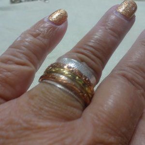 Whimsical "SPINNER RING" in SILVER, GOLD & COPPER Handmade Stamped 10.5 #13B